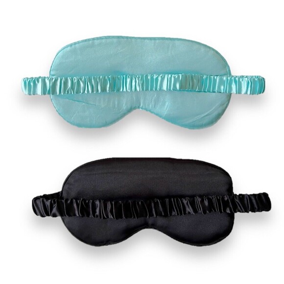 Set Of 2 Sleep Masks Light Green & Black Sleeping Silk Night Eyes - Picture 2 of 2